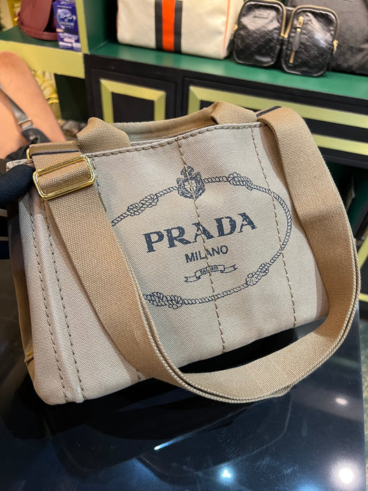 PRADA Canapa Tobacco Small 2-way Bag