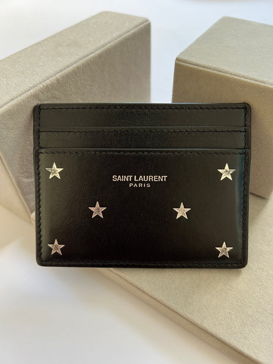 SAINT LAURENT Silver Star Card Holder Black