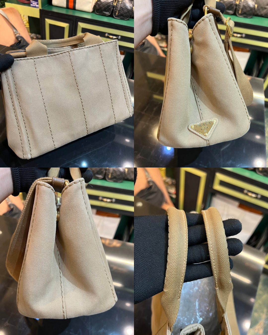 PRADA Canapa Tobacco Small 2-way Bag