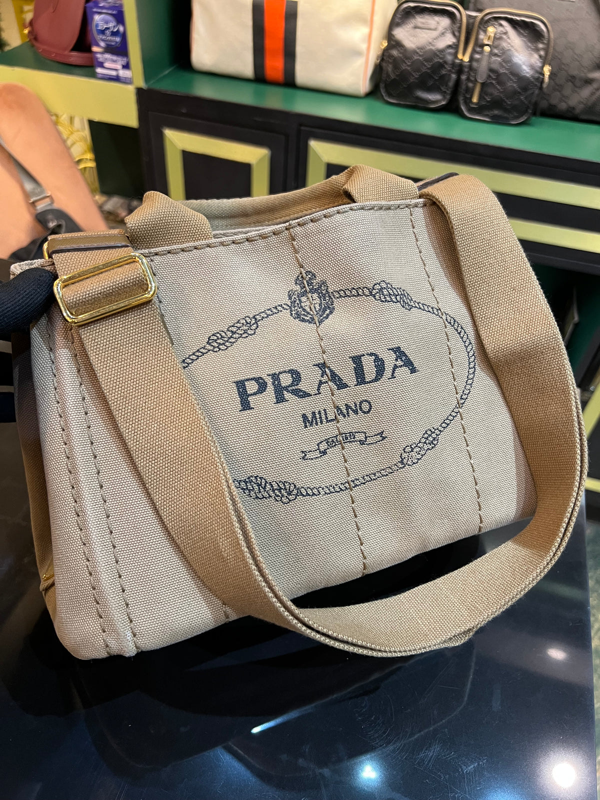 PRADA Canapa Tobacco Small 2-way Bag