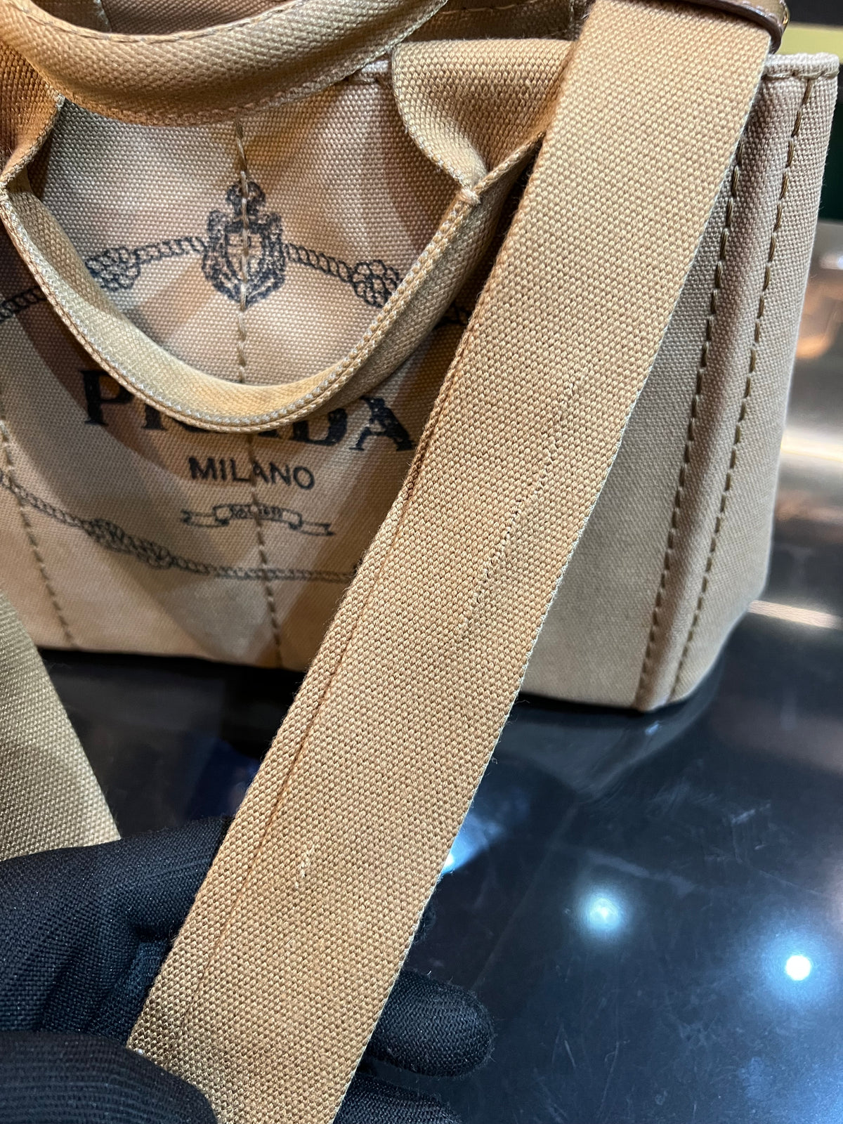 PRADA Canapa Tobacco Small 2-way Bag
