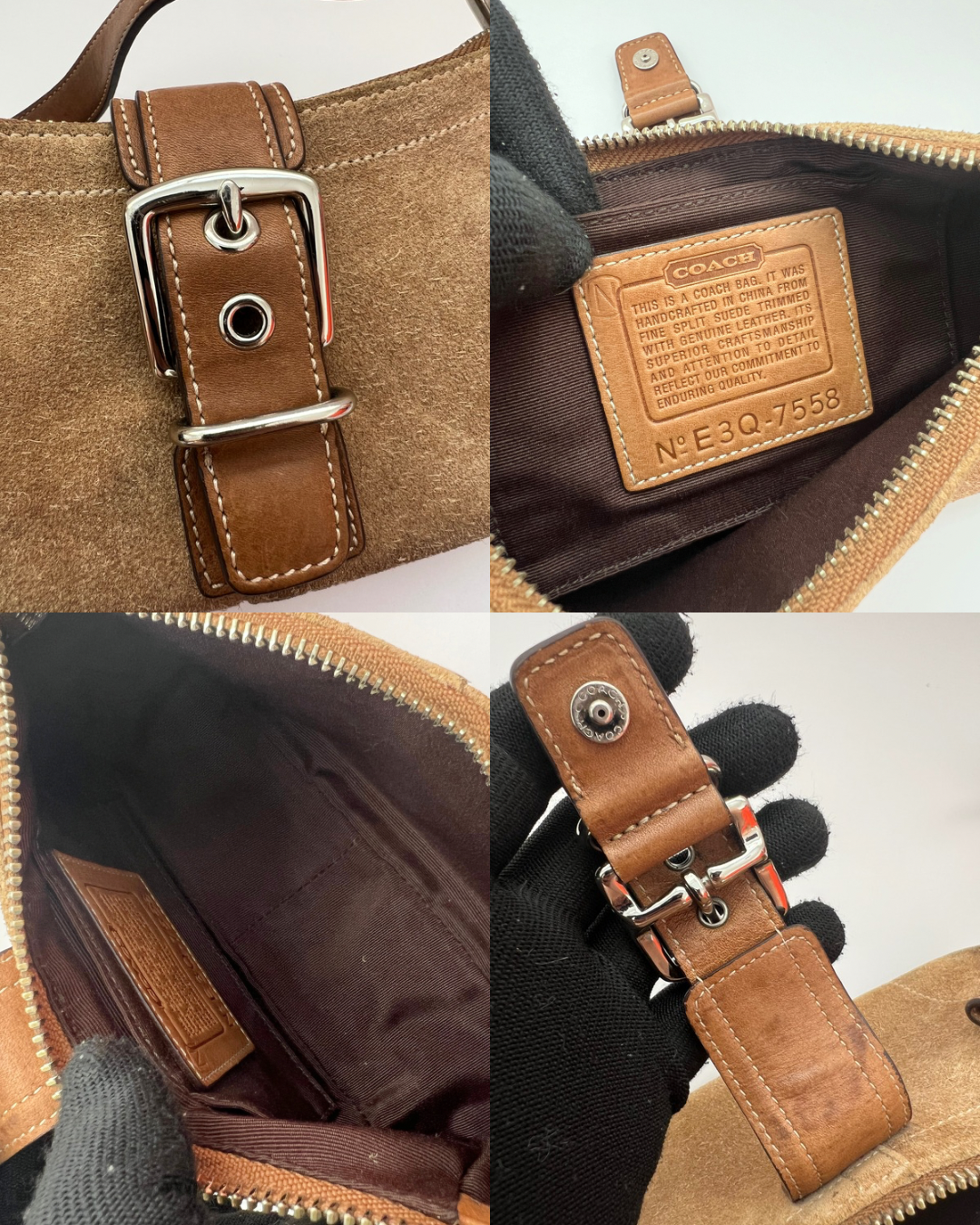 COACH Y2K Hampton Demi Tan Suede Shoulder Bag