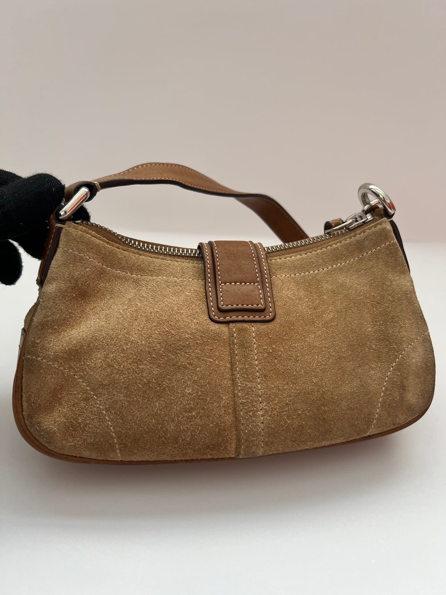 COACH Y2K Hampton Demi Tan Suede Shoulder Bag