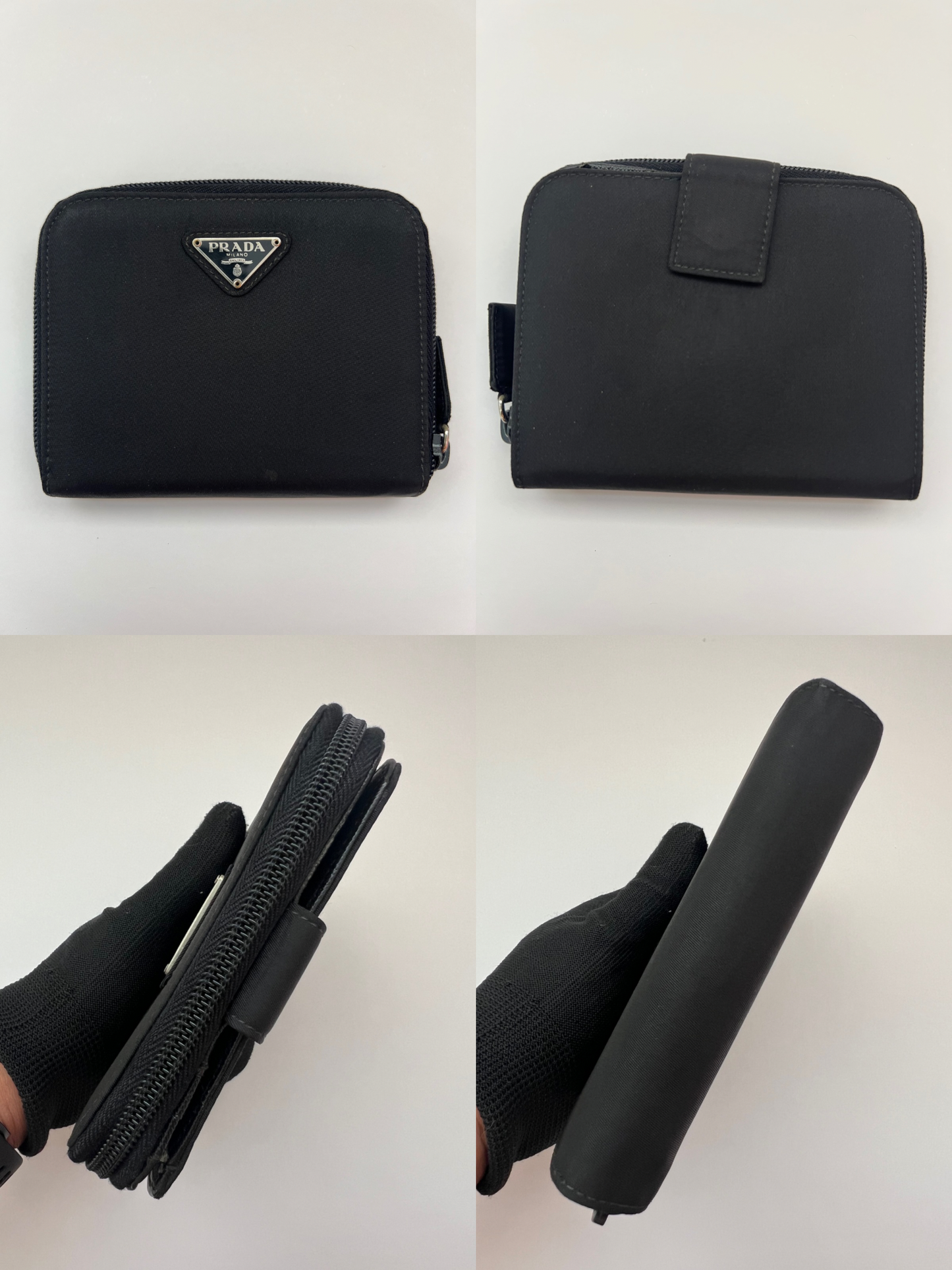 PRADA Tessuto Nylon Compact Zip Around Wallet Nero