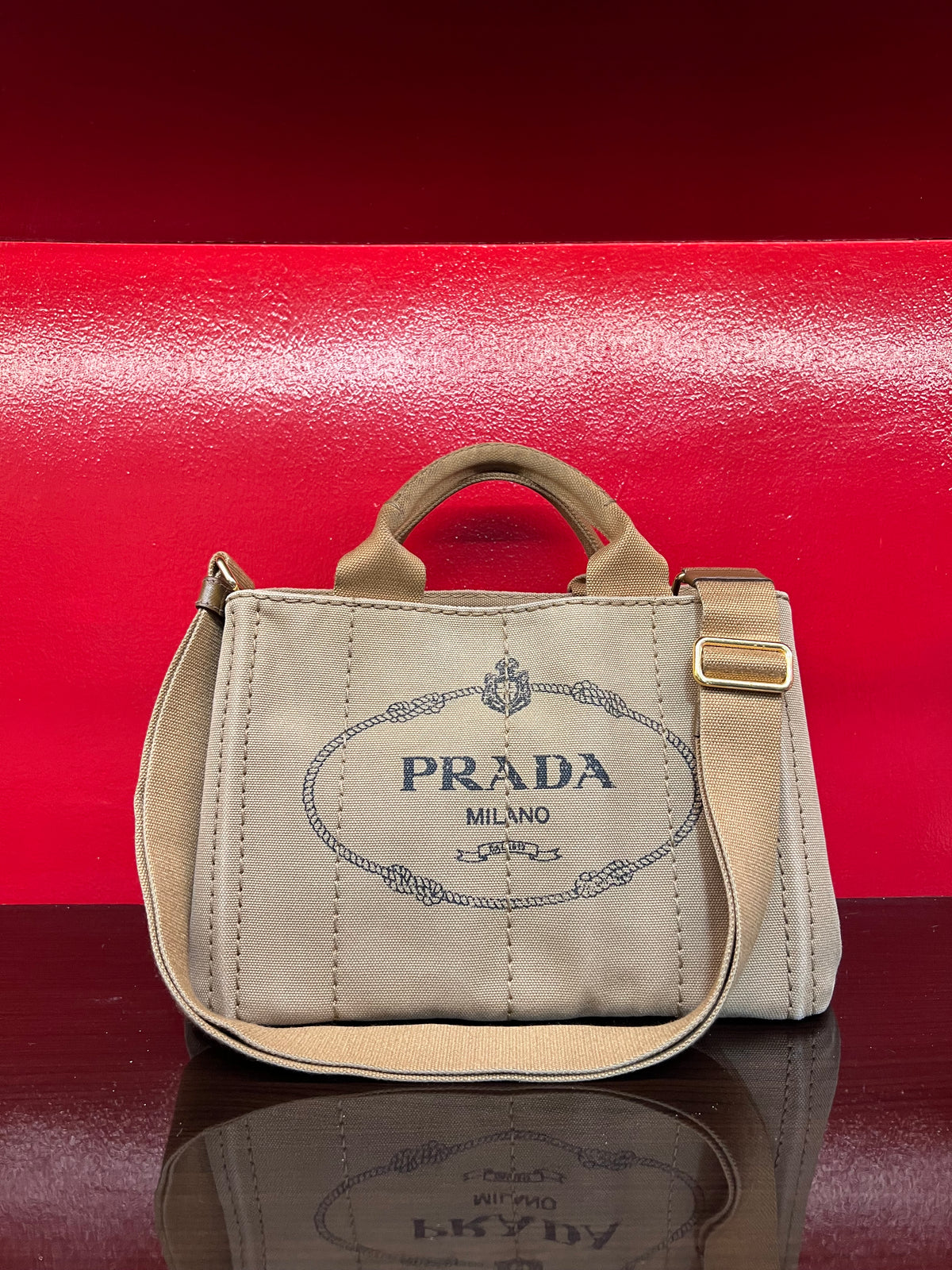 PRADA Canapa Tobacco Small 2-way Bag