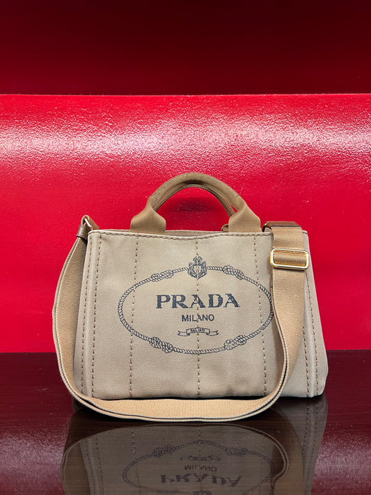 PRADA Canapa Tobacco Small 2-way Bag