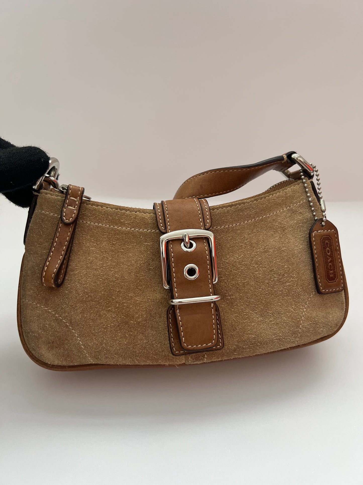 COACH Y2K Hampton Demi Tan Suede Shoulder Bag