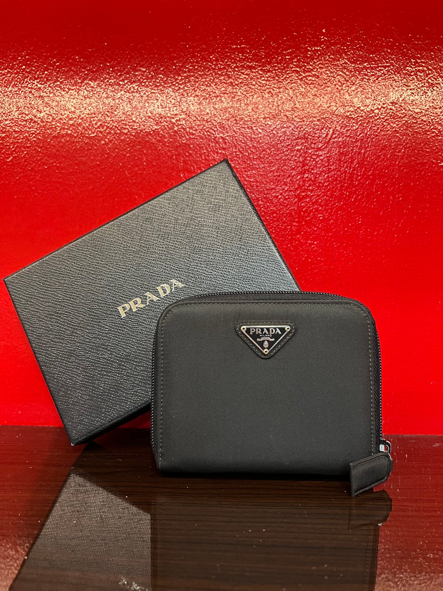 PRADA Tessuto Nylon Compact Zip Around Wallet Nero