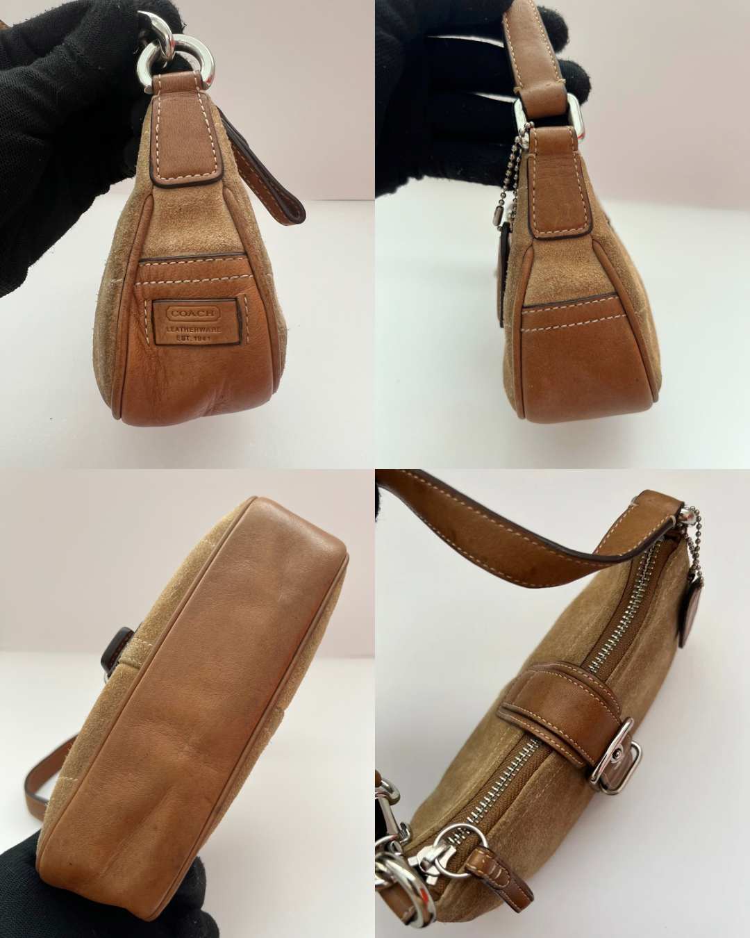 COACH Y2K Hampton Demi Tan Suede Shoulder Bag