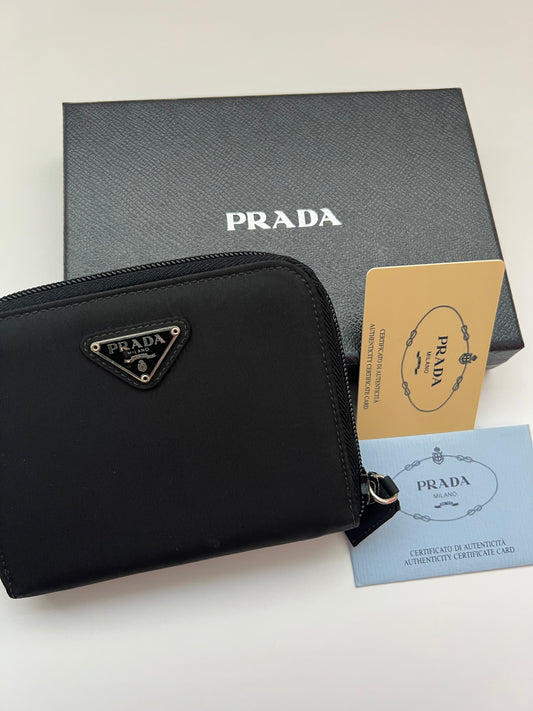 PRADA Tessuto Nylon Compact Zip Around Wallet Nero
